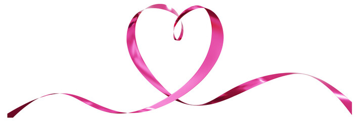 Pink ribbons heart isolated on background. Continuous ribbon line art drawing. Element for Valentine's day, mother's day wedding and print. 3D png illustration.