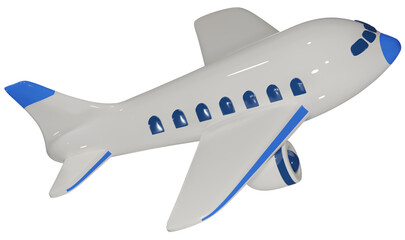 Airplane 3d  cartoon icon. Airplane isolated on white background. Summer Journey, Time to Travel concept. 3D png illustration.