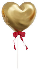 Realistic gold heart balloons with red rbbon isolated on background. Helium golden heart balloons clipart for anniversary, birthday, wedding, Christmas, card  party. 3D png illustration © vensto