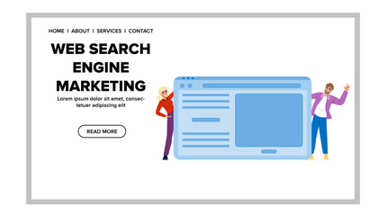 keyword web search engine marketing vector. market social, site phone, internet advertising keyword web search engine marketing web flat cartoon illustration