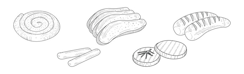 Barbecue Grill Food for Outdoor Picnic Linear Vector Set