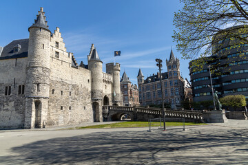 Antwerp, Belgium. 15 April 2023. Het Steen is a medieval fortress in the old city centre of...