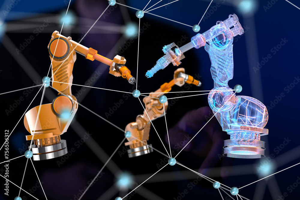 Poster neural network 3d illustration. big data and cybersecurity