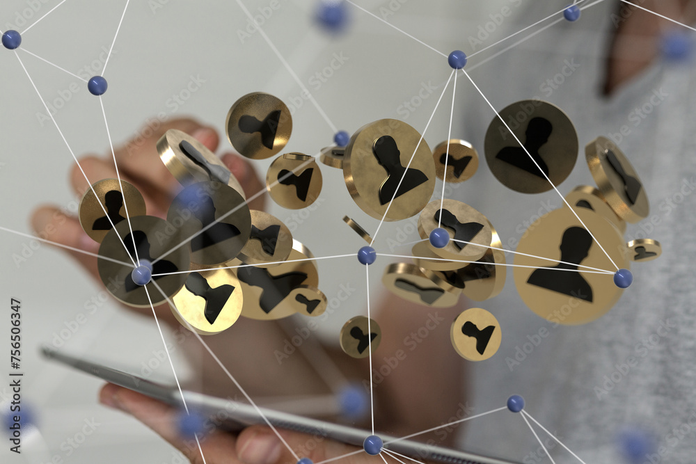 Aufkleber using social network connection 3D rendering