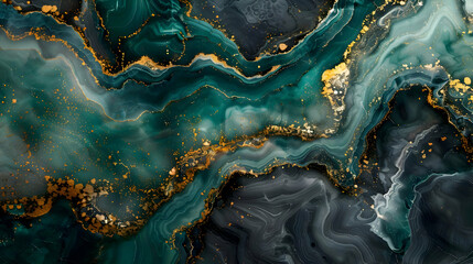 Cold blue with gold elements marble background and golden waves. High-resolution