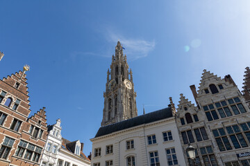 Fototapeta na wymiar Antwerp, Belgium. 15 April 2023. Onze Lieve Vrouwekathedraal, The Cathedral of Our Lady is a Roman Catholic cathedral. Build in Gothic style and World Heritage.