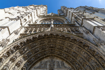 Antwerp, Belgium. 15 April 2023. Detail of Onze Lieve Vrouwekathedraal, The Cathedral of Our Lady...