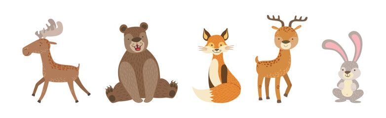 Cute Woodland Animal and Wild Fauna Vector Set