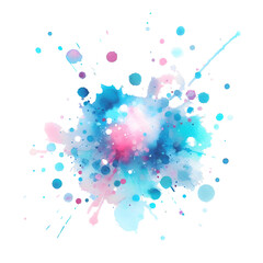 Abstract, colorful, art, watercolor painting, Beautiful blue spot appears on a white background, Light cyan and pink paints spreads on paper forming a blot.