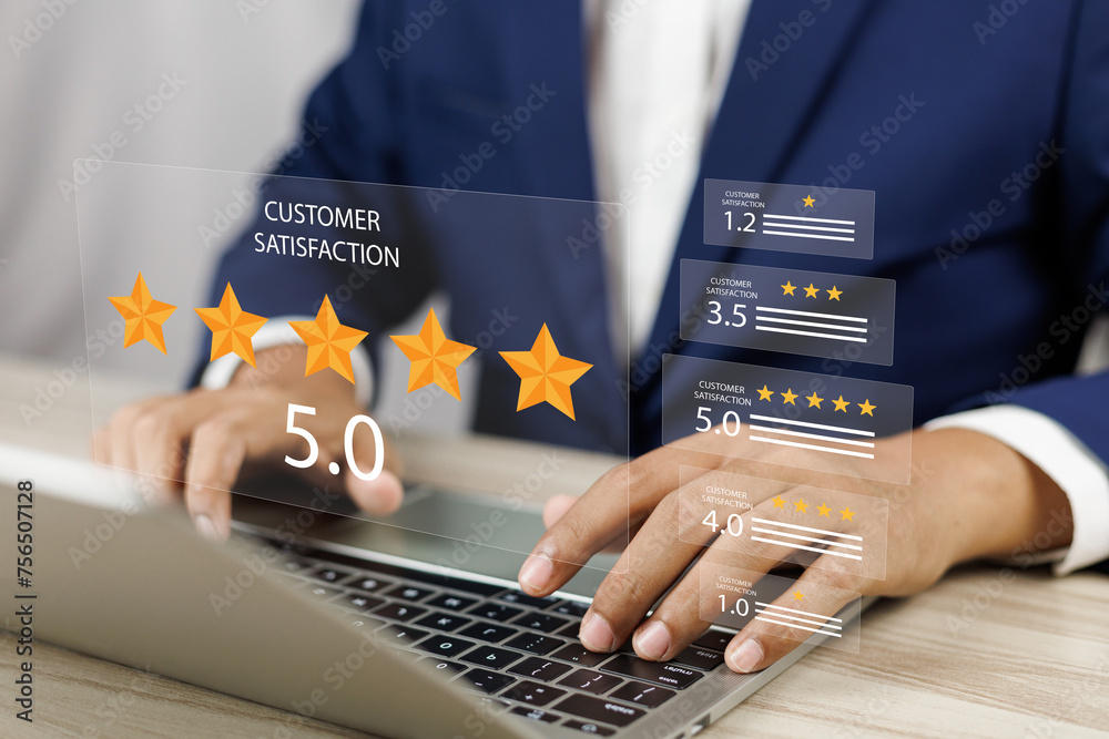 Canvas Prints evaluating 5-star customer satisfaction, online survey for quality service experience online applica