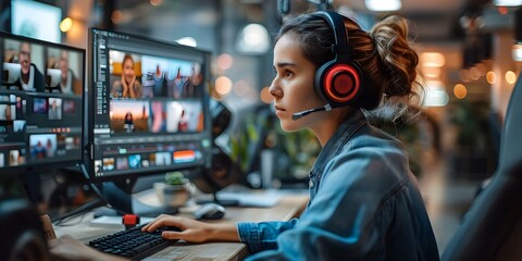 Skilled Photo Editor Working on Computer in Bright Office. Concept Photo Editing, Graphic Design, Creative Workspace, Technology, Professional Skills