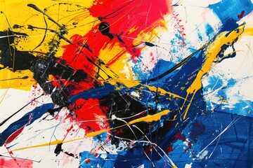 A bold splash of primary colors, with red, blue, and yellow intersecting in a playful and dynamic abstract composition.