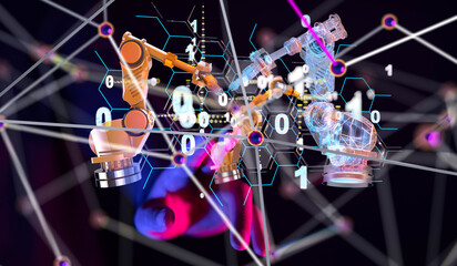 Neural network 3D illustration. Big data and cybersecurity - 3d