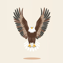 Fototapeta premium An eagle with open wings flies forward. Front view cartoon style.