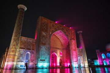 The light show at Registan Square, Samarkand, Uzbekistan