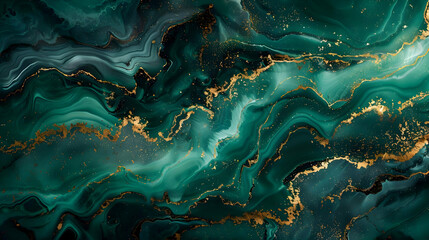 Wallpaper minimalism with blue jade vibes. Blue green marble background and golden waves. High-resolution - obrazy, fototapety, plakaty