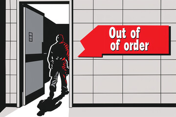  a door with Out of order sign - obrazy, fototapety, plakaty