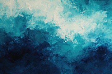 An abstract representation of the ocean meeting the sky, with deep blues gradually fading into soft turquoises and whites. - obrazy, fototapety, plakaty