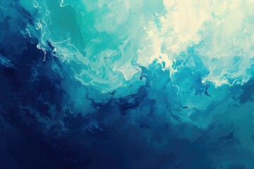 An abstract representation of the ocean meeting the sky, with deep blues gradually fading into soft turquoises and whites.