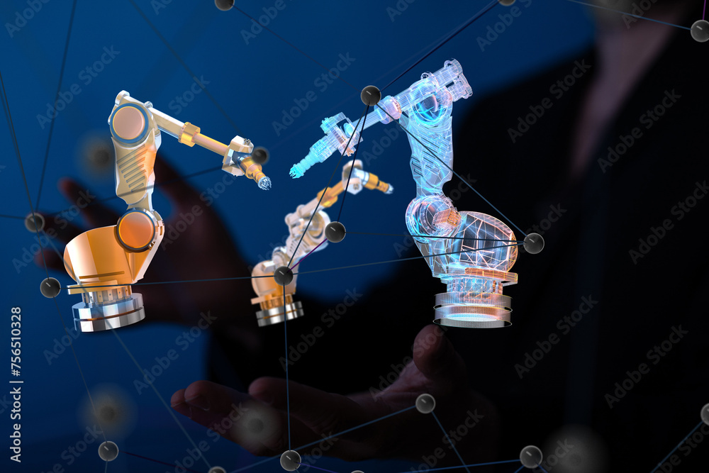 Poster Neural network 3D illustration. Big data and cybersecurity