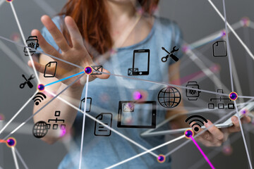 Neural network 3D illustration. Big data and cybersecurity