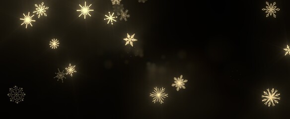 Snowflakes and bokeh lights on the blue Merry Christmas background. 3D render