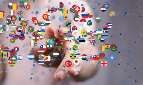 Global communication, international messaging and translation concept