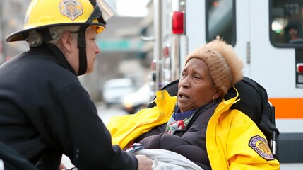City Ambulance Aiding the Homeless, compassionate, emergency services, urban, social support