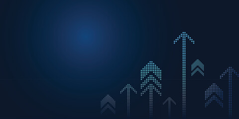 Upward arrows on a blue background, growth arrows, concept of business growth, investments, profit and money. Vector illustration.