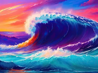 Tuinposter Abstract ocean wave and colorful sky background. style of oil painting. © REZAUL4513