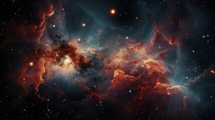 Ethereal view of galaxy with nebulous clouds and star clusters in outer space - obrazy, fototapety, plakaty