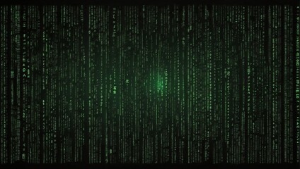 A Dynamic Display of Green Matrix Digital Rain, Representing Complex Data Streams and Cybersecurity Concepts