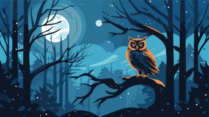 Photo sur Plexiglas Dessins animés de hibou A wise owl perched on a tree branch surrounded 
