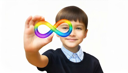 Empowering Diversity: Child's Hand Holding Autism Infinity Rainbow Symbol"