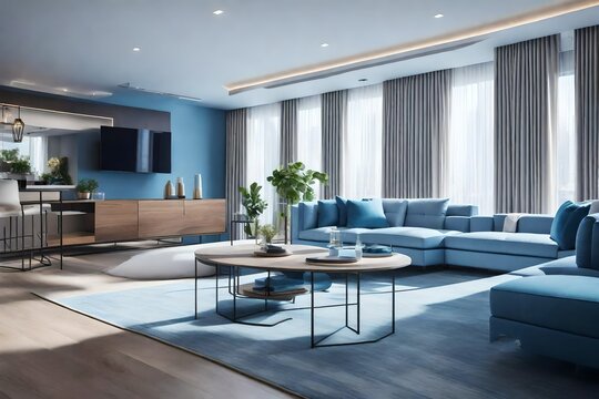 apartment living room with floor-to-ceiling windows