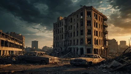 Papier Peint photo Vieux bâtiments abandonnés In the aftermath of the apocalypse, a strikingly desolate cityscape