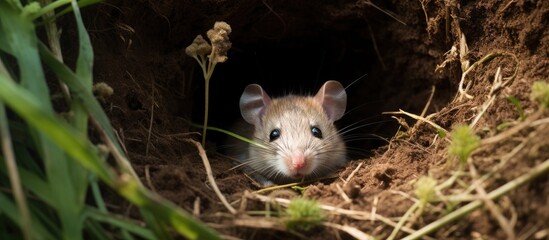 A mouse is inside its burrow