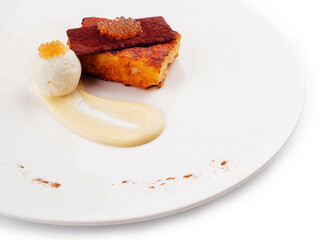 molecular cuisine. Ice cream, applesauce caviar and casserole