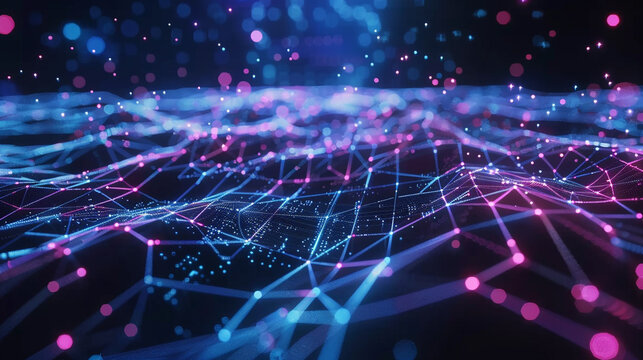 A visually stunning 3D animation showcasing the flow of data through a complex network of technological connections