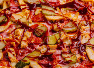 Turkish kebab pizza close up