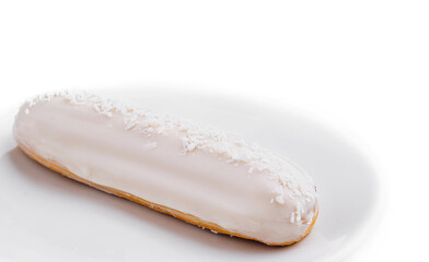 One delicious eclair covered with glaze