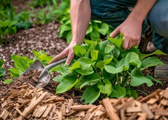 Working in the organic vegetable garden, taking care of young seedlings and transplanting young plants into the garden soil. - obrazy, fototapety, plakaty