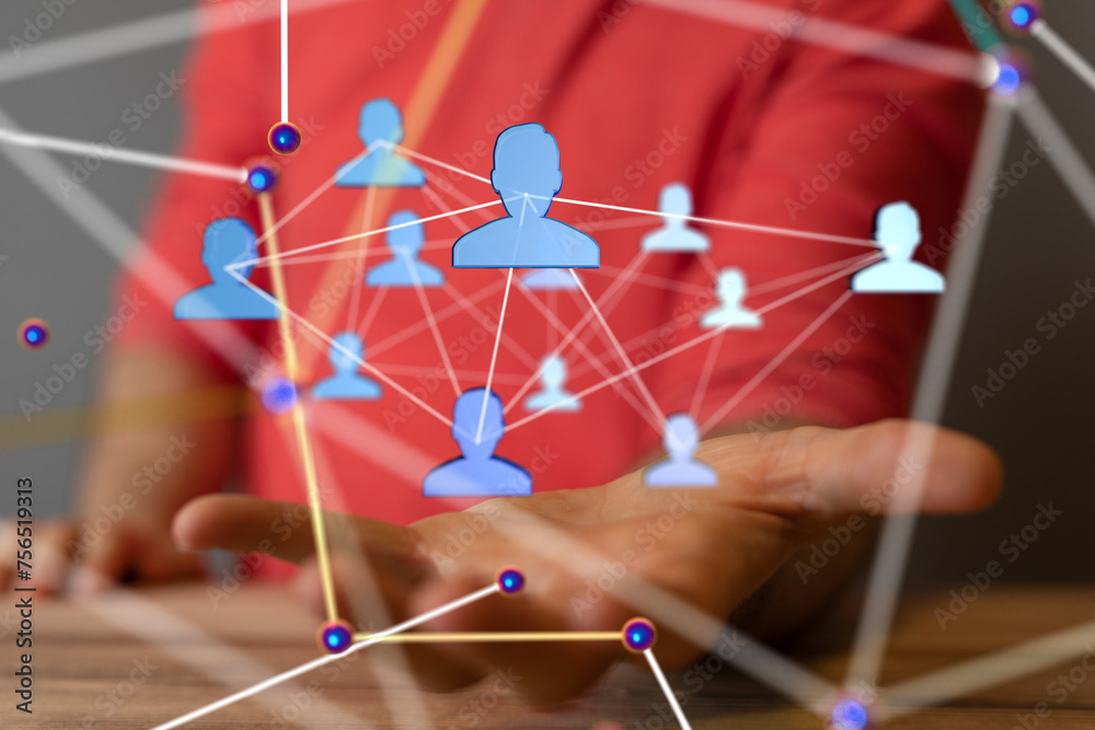 Aufkleber Abstract network of physical devices on the Internet using a network connection with statistics numbers 3d illustration