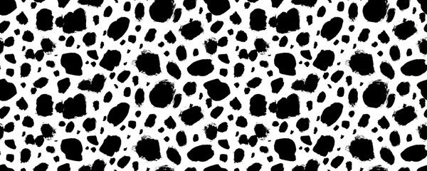 Horizontal banner design with dalmatian animal fur texture. Hand drawn grunge blots and spots.