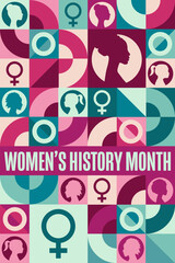 March is National Women’s History Month. Holiday concept. Template for background, banner, card, poster with text inscription. Vector EPS10 illustration.