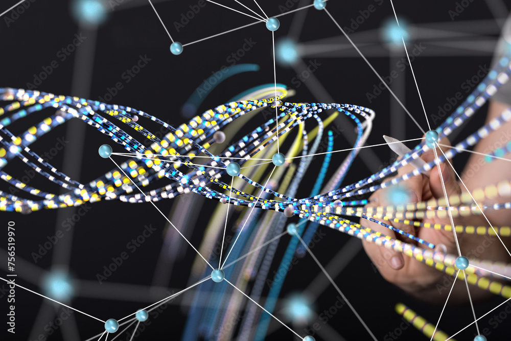 Poster network holding in hand 3d connection data