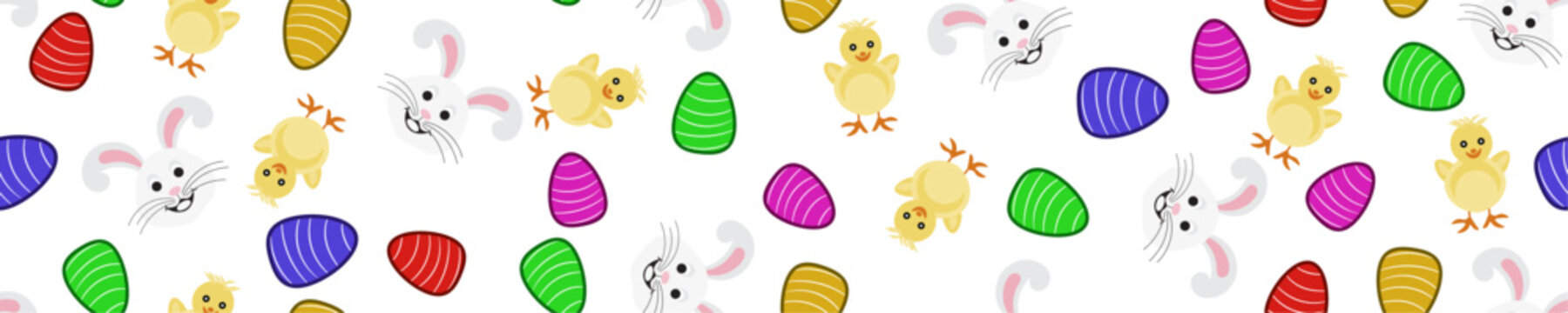 seamless easter rabbit,chicks and eggs pattern banner style transparent background