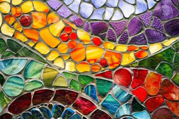 Close-up of colorful mosaic depicting wave pattern