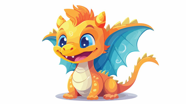 Colorful cute dragon with a friendly smile flat vector