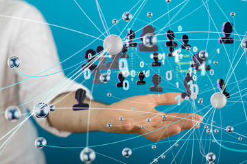 Global network. Blockchain. 3D illustration. Neural networks and artificial intelligence. Abstract  3d